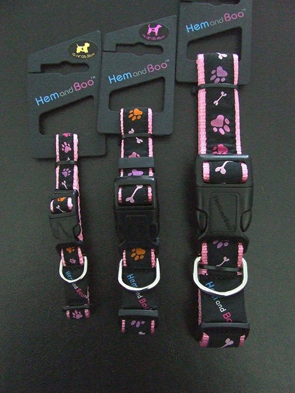 HEM AND BOO - Pink Paws & Bones Clip Collar - Small, Medium &amp; Large